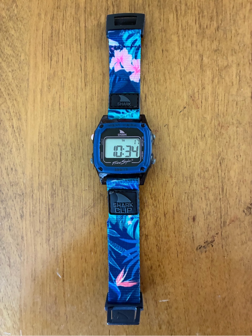 Shark Clip Digital Watch with Blue Floral Strap